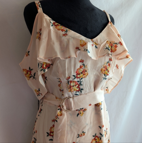100% Mulberry Silk Armelle Light Peach Off the Shoulder Dress Size 8 - Picture 3 of 14
